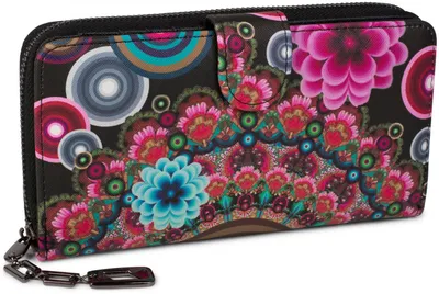 Produktbild von styleBREAKER Damen Geldbörse mit buntem Blumen Blüten Mandala Muster, Ethno Style, Reißverschluss, Portemonnaie 02040040