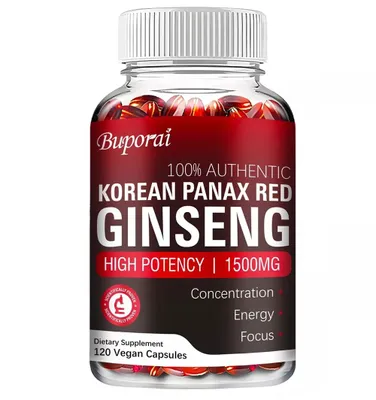 Produktbild von Korean Panax Red Ginseng 1500mg (120 Kapseln) Nahrungsergänzungsmittel, Konzentration, Energie, Fokus, Gehirn, Gedächtnis, Immunsystem, Libido