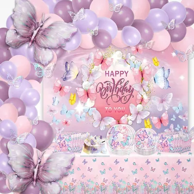 Image de Omgoods - Ensemble de ballons violets avec papillon, idéal pour les fêtes et les anniversaires