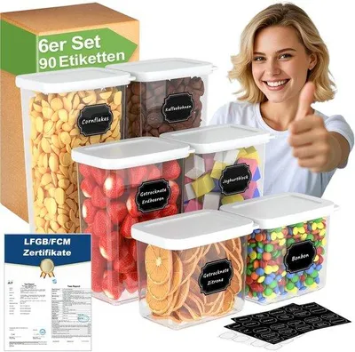 Immagine prodotto di Contenitori da cucina ermetici, set da 6 pezzi, coperchio, farina, zucchero, cereali per la colazione