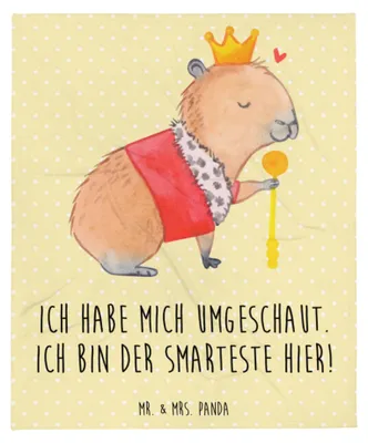 Produktbild von Mr. & Mrs. Panda Decke Capybara König - Gelb Pastell - Geschenk, Bettüberwurf, Tagesdecke, Lustige Sprüche, Kuscheldecke, Sofaüberwurf, Plaid