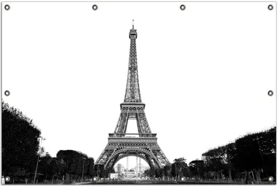 Produktbild von Wallario Outdoor-Poster für Garten oder Balkon, Motiv Eiffelturm in Paris - schwarz weiß, in ca. 100 x 150 cm