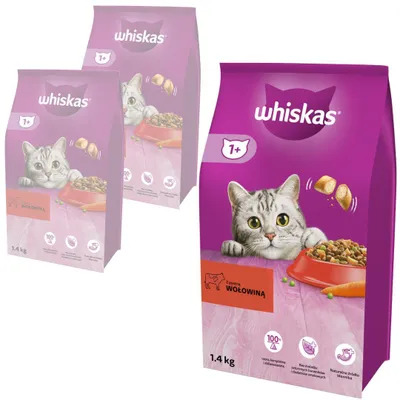 Produktbild von Whiskas Adult 3x1,4kg - Trockenfutter Alleinfuttermittel für erwachsene Katzen mit Rindfleisch