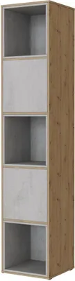 Produktbild von SMARTBett Standregal, Würfelregal  für Wohnzimmer, Kinderzimmer, Schlafzimmer und Büro |  Regal Wildeiche + 2 Türen und 3 Würfel Beton