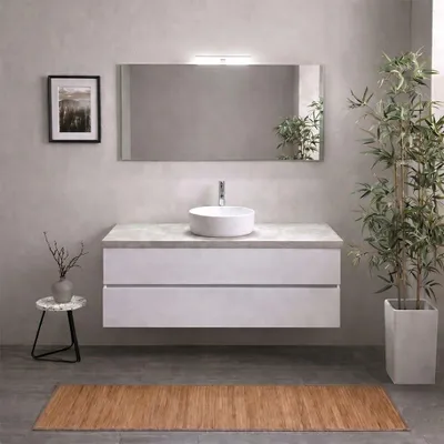 Immagine prodotto di Mobile bagno sospeso 120 cm bianco export con top Beton specchio 120x60 e lampada | Berlin
