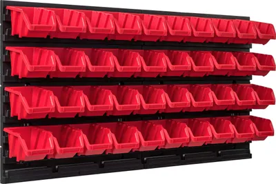 Produktbild von Lagersystem Werkstattregal | 78 x 39 cm | 40 stck. Box | Wandregal mit Stapelboxen - Wandplatten Extra Starke Schüttenregal Warkzeuglochwand Lagerregal Garage Regal
