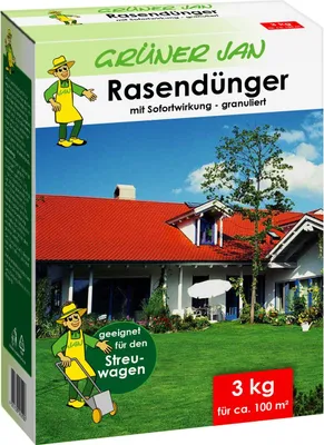 Produktbild von Grüner Jan Spezial Rasendünger granuliert 3kg Spezialdünger 100m² Rasen Dünger