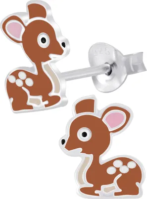 Produktbild von Ohrringe 925er echt Silber für Kinder Mädchen kleine Reh Rehkitz Ohrstecker Tiere braun K907