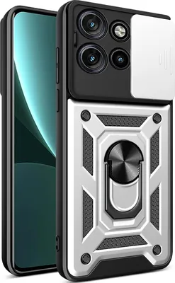 Produktbild von Hülle für Motorola Edge 50 Neo Magnetische Ring Ständer Halter Dia Kameraschutz TPU Bumper Silikon Schutzhülle Silber