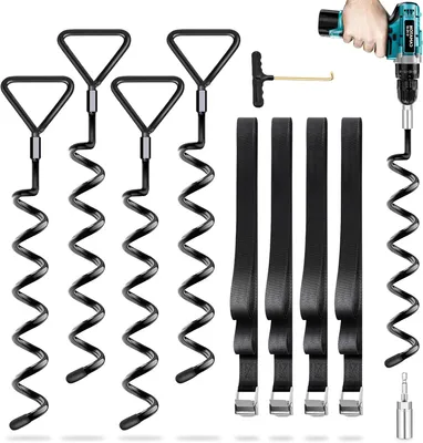 Immagine prodotto di Spirali di ancoraggio per trampolini, kit di fissaggio, 4 pezzi, stabili, colore nero, 40 cm