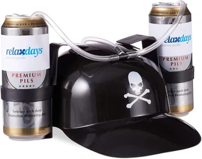 Productafbeelding van Drinkhelm piraat - Helm met slang - 2 blikjes bier - Carnaval plezier partyartikelen - Doodskop bierhelm - Zwart