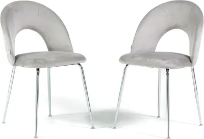 Immagine prodotto di Set di 2 sedie da pranzo in velluto con schienale sagomato e gambe in metallo, design elegante e moderno per casa e ristorante MARGOT - Grigio chiaro/argento