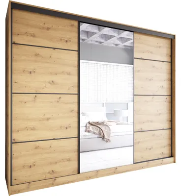 Produktbild von Schiebeschrank mit Spiegel und Schubladen NOVI C 250 artisan eiche