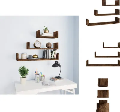 Immagine prodotto di vidaXL Mensole da parete 3 pz. Materiale a base di legno di quercia affumicata - Mensole da parete