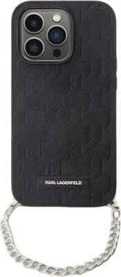 Produktbild von Karl Lagerfeld KLHCP14XSACKLHPK iPhone 14 Pro Max 6,7" schwarz/schwarzes Hardcase mit Saffiano-Monogrammkette Handyhülle
