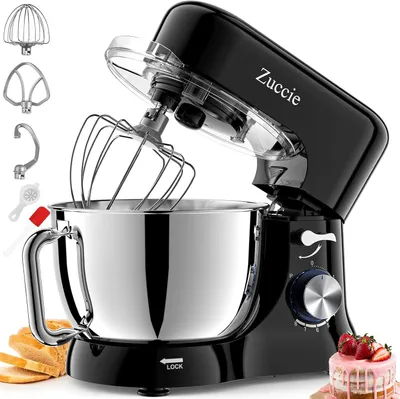 Image de Robot de cuisine 1000 W avec bol en acier inoxydable de 5,5 litres, 8 vitesses, fonction pulse, crochet pétrisseur, fouet et batteur, silencieux, stable et durable
