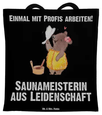 Produktbild von Mr. & Mrs. Panda Tote Bag Saunameisterin Leidenschaft - Schwarz - Geschenk, Tasche, Schultasche, Einkaufstasche, Shopping, umhängebeutel