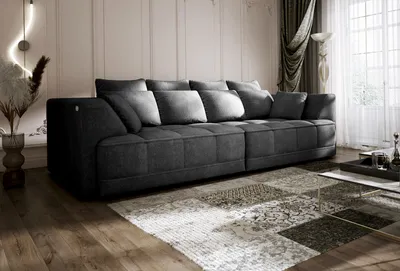 Produktbild von DOMO-HOME Big Sofa TIGA mit Elektrisch Ausziehbaren Sitzflächen 302x136cm| Stilvolle und  | Moderne Design für Ihr Wohnzimmer | Komfortable Schlafcouch | Farbe schwarz | APHRODITE