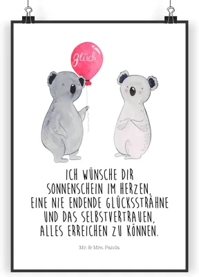 Produktbild von Mr. & Mrs. Panda Bild Koala Luftballon DIN A4 - Weiß - Geschenk, Wandbild, wanddeko, Geburtstag, Party, Plakat, Wanddekoration, drucke