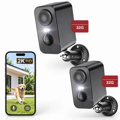 Produktbild von 2 Stück 3MP WLAN überwachungskamera Akku Funk IP Netzwerk HD AUßEN mit Bewegungsmelder und 32GB TF Karte