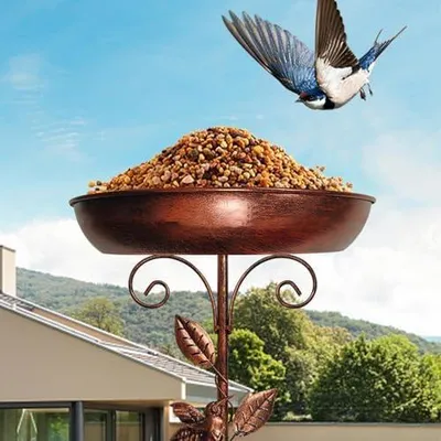 Produktbild von Rostfreie Metall-Vogeltränke für den Außenbereich, Garten, Rasen, Terrasse, Hof und Balkon