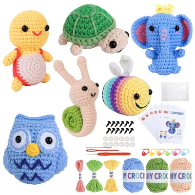 Imagen del producto de Kit de ganchillo para animales, de 6 piezas, en varios colores, ideal para principiantes