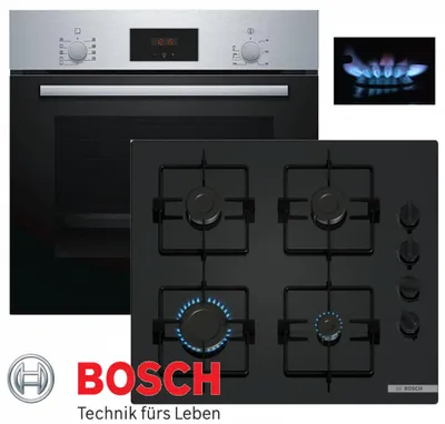 Produktbild von Bosch Gasherd Gas Herdset Neu Autark Set Teleskop Backofen Umluft + GAS Kochfeld Hartglas