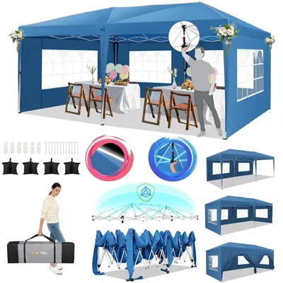 Productafbeelding van Paviljoen, 3x6 meter, waterdicht, stabiel, met 6 zijwanden, blauw