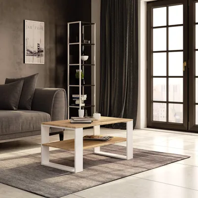 Image de Table basse ALEX 92 cm, table de salon avec tablette, table basse de 45 cm de hauteur, style moderne