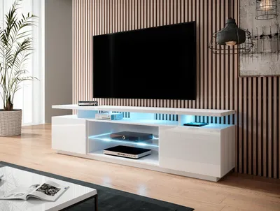 Produktbild von TV-Lowboard Schrank Fernsehtisch EVA weiß hochglanz 180 x 56 x 40cm TV Tisch stehend