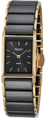 Produktbild von Regent Damenuhr F-1584 Edelstahl, Gold plattiert, Keramik, Schwarz