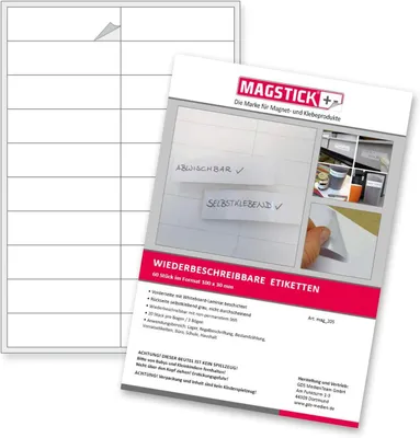 Imagen del producto de Etiquetas adhesivas reutilizables, 60 unidades, 10 x 3 cm, color blanco, para organización