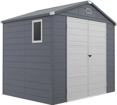 Produktbild von Outsunny Gerätehaus 4,1m³, Pultdach, 240x190x180/228 cm, abschließbare Tür, Fenster, Fahrradgarage, Aluminium, Grau, für Garten & Hinterhof