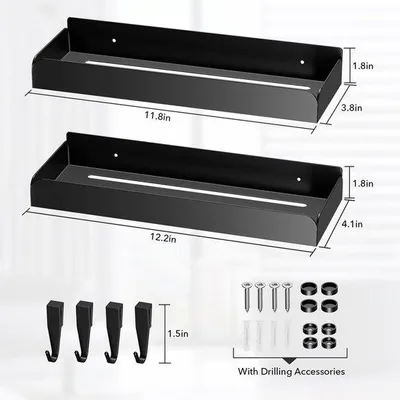 Immagine prodotto di Set da 2: cabina doccia senza forature - mensola da parete per bagno in acciaio inossidabile nero con organizer