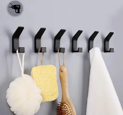 Produktbild von Handtuchhalter ohne Bohren Wasserdicht Selbstklebend Handtuchhaken Haken Wandhaken für Bad Toilette Handtuchhalter Küche Büro 6 Stück Schwarz