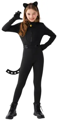 Katzenkostüm für Mädchen, schwarz, Medium (8-10 Jahre)