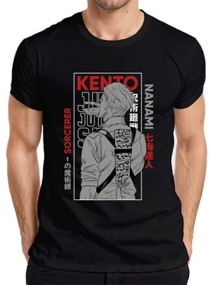 Productafbeelding van Jujutsu Kaisen, Kento Nanami, tovenaar, anime, esthetisch, cadeau, retro, heren T-shirt, zwart, maat L