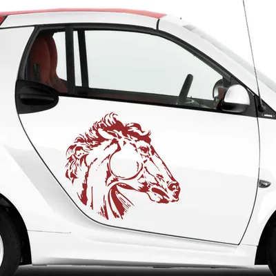 Produktbild von Aufkleber - Autoaufkleber-Set Pferdekopf 2 Stk. je 40cm x 43cm dunkelrot - Tuning Carystyling Heckscheibe Auto