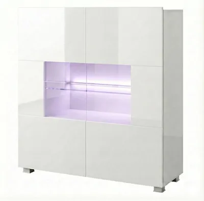 Produktbild von Kommode Amanda Weiß mit Blauer LED – 100x107 cm Sideboard Modern