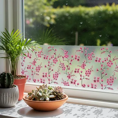 Produktbild von Selbsthaftend Fensterbordüre 20x150 cm – Blümchen - Fensterfolie statisch haftend ohne Kleber für einfache Montage - Fensterbilder für Fenster und Glasflächen - Fensterdeko wiederverwendbar