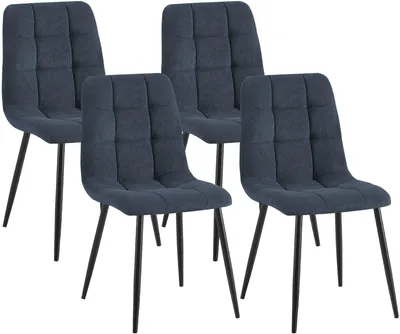 Produktbild von CLP 4er Set Esszimmerstühle Tilde gepolstert mit Rückenlehnen bis 150 kg belastbar blau Material Cord, KI-generiertes Bild