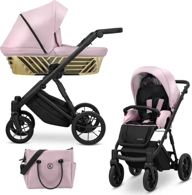 Produktbild von Kunert IVENTO Glam 2in1  Kinderwagen in Metallic Pink mit schwarzem Rahmen