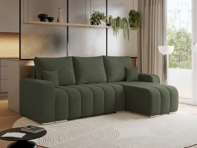 Produktbild von MKS MEBLE Sofa mit Schlaffunktion - Ecksofa mit Schlaffunktion und Bettkasten - Sofa 3 Sitzer - Schlafsofa - Couch - Schlafsofa mit Bettkasten - Kirasso L - Grün Boucle