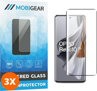Produktbild von Mobigear Premium 9.98 OPPO Reno 10 Panzerglas Gehärtetes Glas Displayschutz - Hüllenfreundlich - Schwarz (3er Pack)
