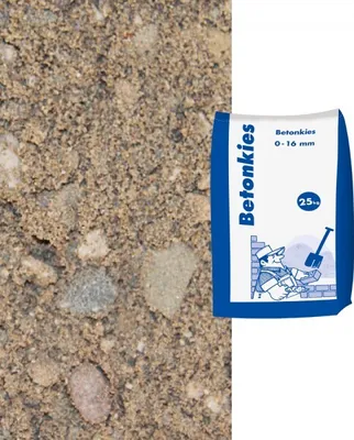 Produktbild von Betonkies für Betonherstellung gewaschen 0-16 mm, geringer Feinanteil, witterungsbeständig, 25 kg