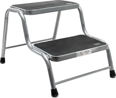 Zdjęcie produktu dla Podwójny stopień Wiltec wykonany ze stali do 150 kg, 2 stopnie z antypoślizgowym bieżnikiem, drabina do użytku na kempingu, na zewnątrz i w gospodarstwie domowym