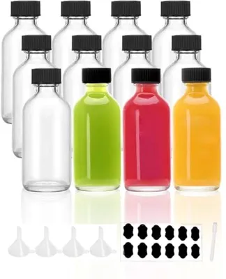 Productafbeelding van PromoHome® 12 kleine glazen flesjes, 60 ml – Set met trechter, etiketten en pen