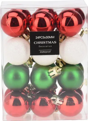 Produktbild von 24 x kleine Weihnachtskugeln aus Kunststoff zum Hängen - Baumkugeln wetterfest - Christbaumkugeln Kunststoff Baumschmuck