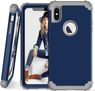 Produktbild von iPhone XS Max Hülle, LaimTop Heavy Duty 3 in 1 Hybrid Hart PC Flexibel TPU Silikon Stossfest Kratzfest Tasche Schutzhülle für iPhone XS Max Navy blau
