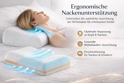 Produktbild von Orthopädisches Nackenkissen – Höhenverstellbar, 3-Schicht-System, Cool Gel Memory Foam, Ergonomisches Kopfkissen für Seitenschläfer & Rückenschläfer